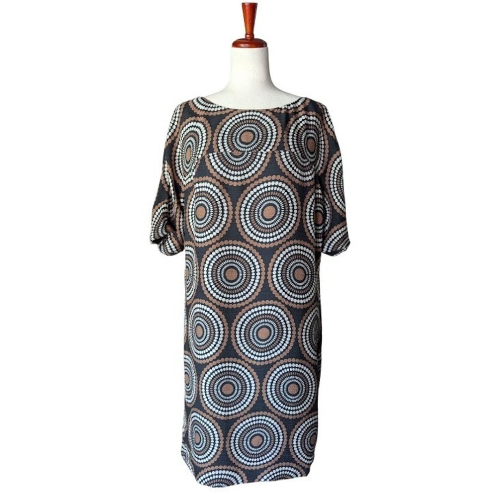 Tory Burch Womens‎ Silk Geometric Target Print Shift Dress Black Brown White 12